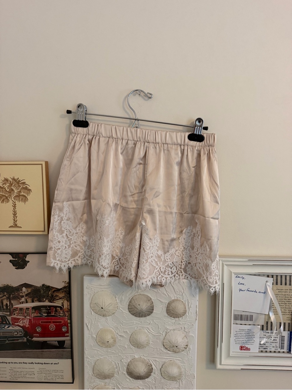 Women's Cream Lace-Trim Satin Shorts